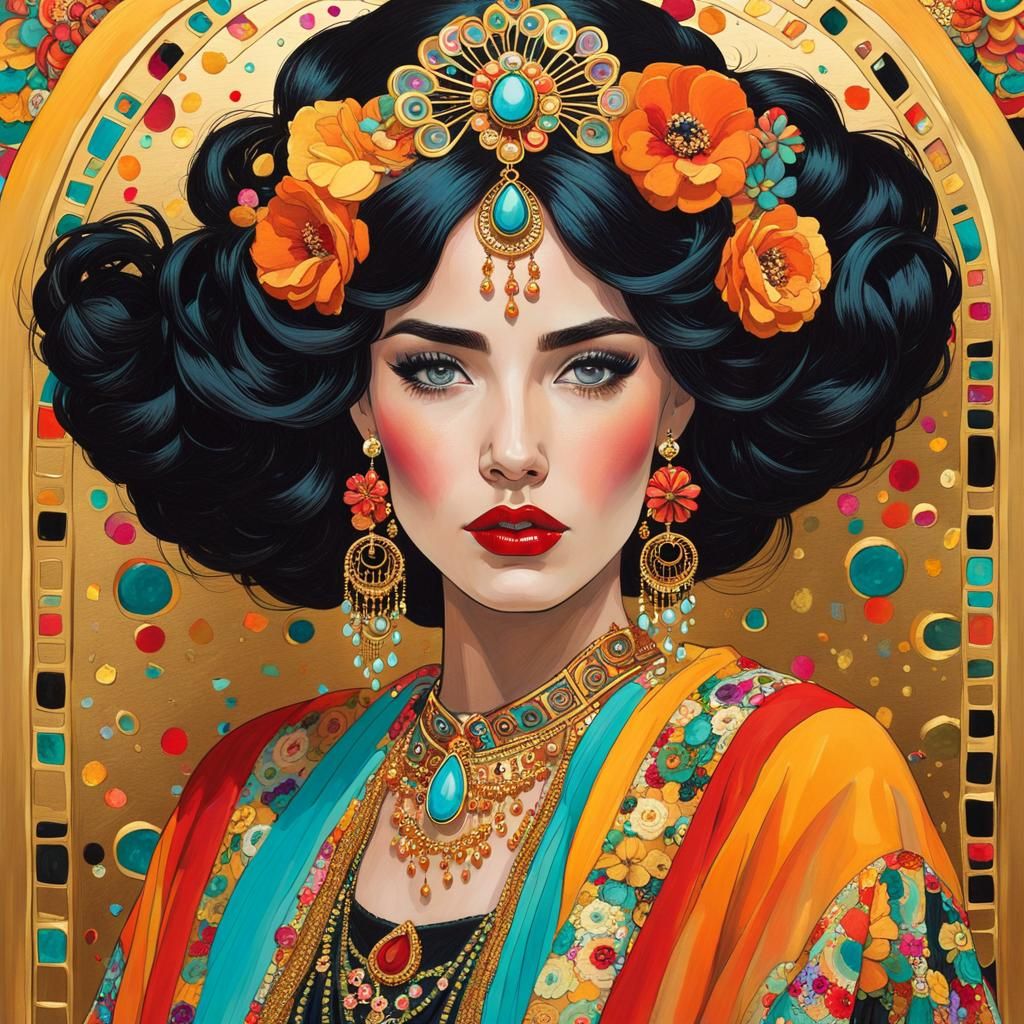 Gypsy Woman with Gold, Klimt-Inspired Digital Art