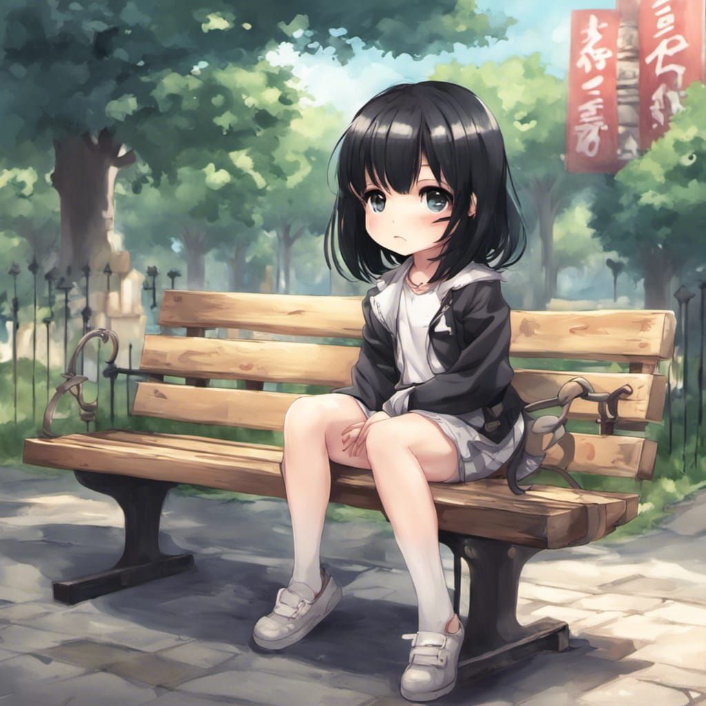 Anime Chibi Girl Sitting on a Bench