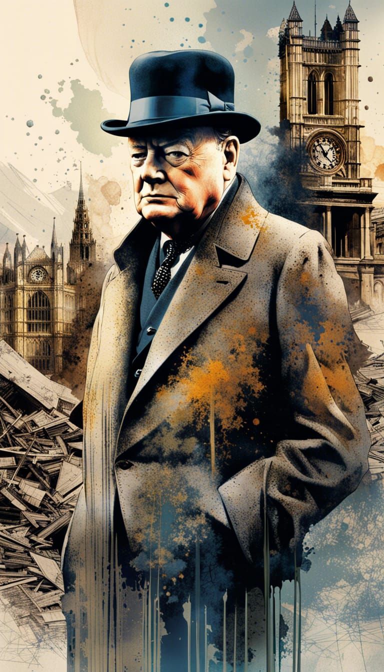 Depressed Churchill Double Exposure in War Zone