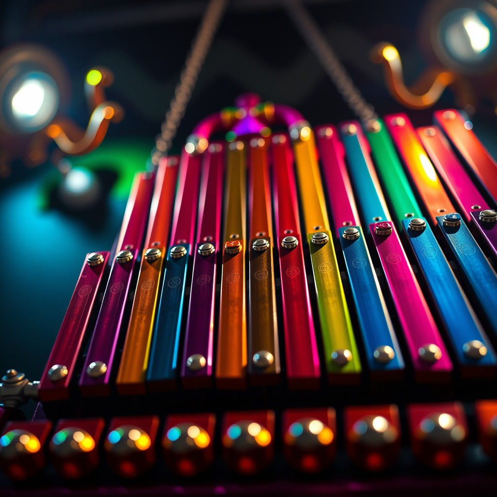 Hyperrealistic Multicoloured Glockenspiel in Cinematic Light