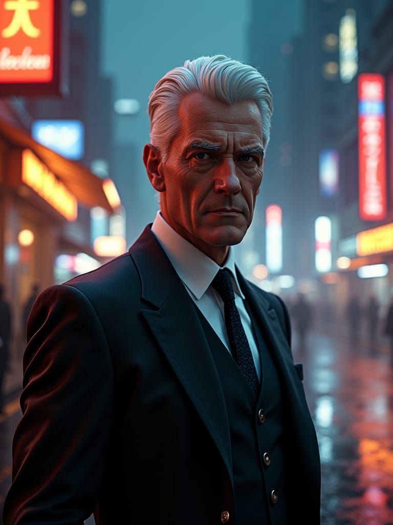 Elegant Man in Cityscape, Art Nouveau Style