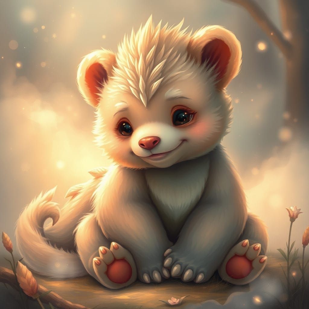 Whimsical Dragon Bear in Enchanted Fantasy Setting