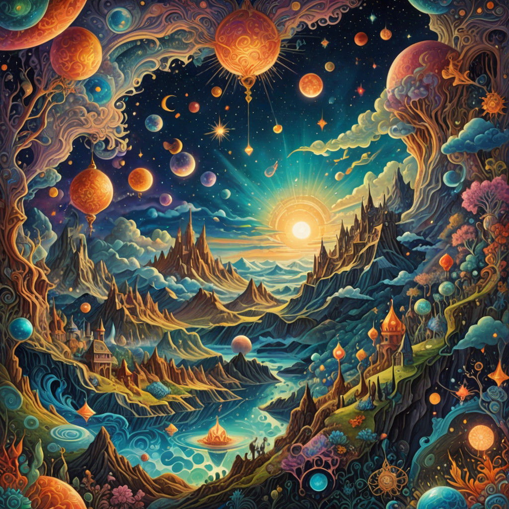 Surreal Vision of Cosmic Windows and Drifting Spade