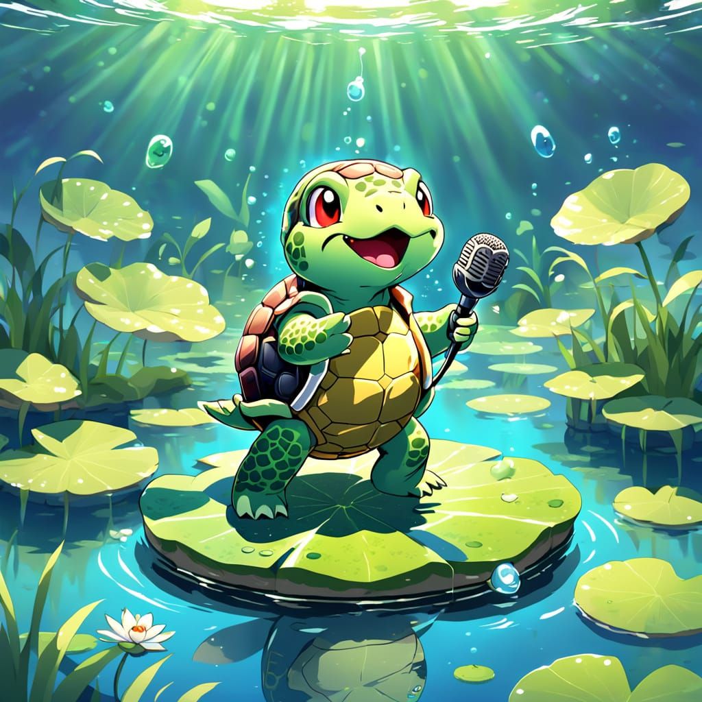 Cartoon Turtle Anime Idol Performance on Lilypad