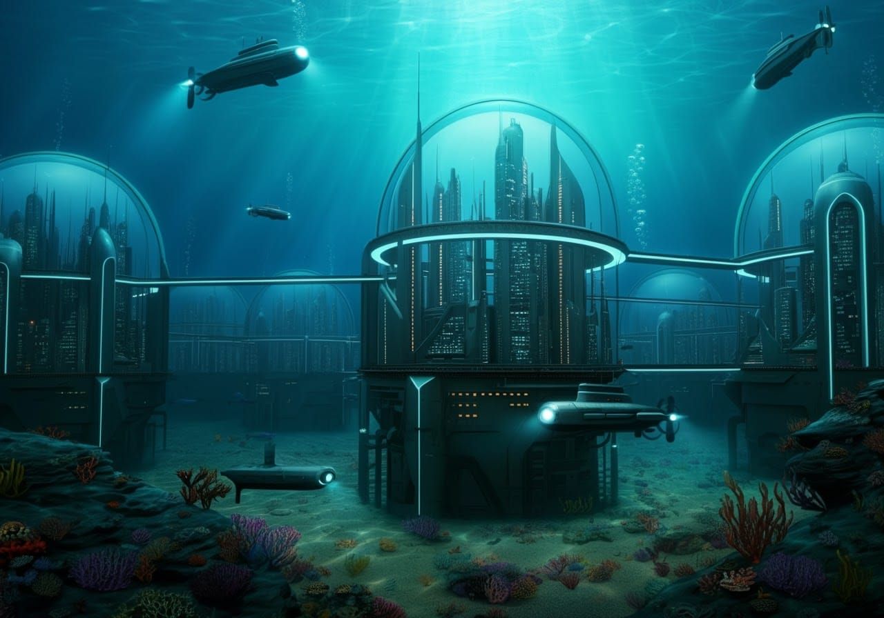 Futuristic Underwater City in Glass Domes