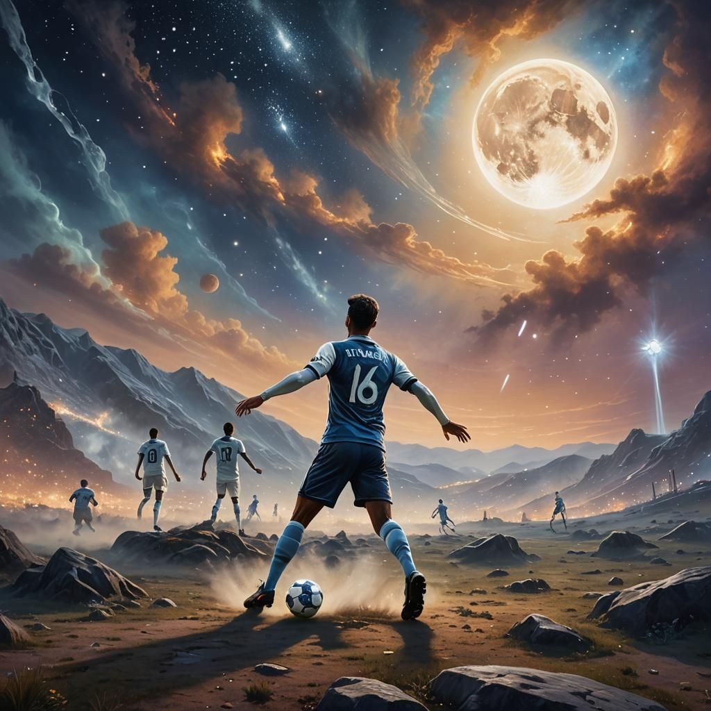Tottenham Player Scores on Lunar Landscape: Kinkade Style