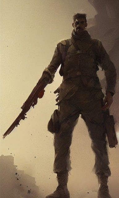 Sinister Exhausted Soldier in Dark Fantasy Style