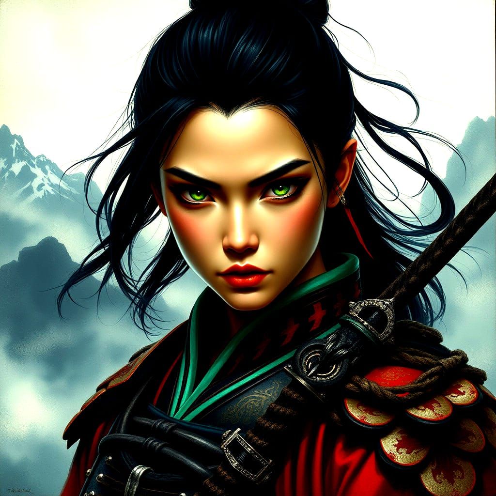 Jade-Eyed Warrior Woman Restraining Inner Wolf