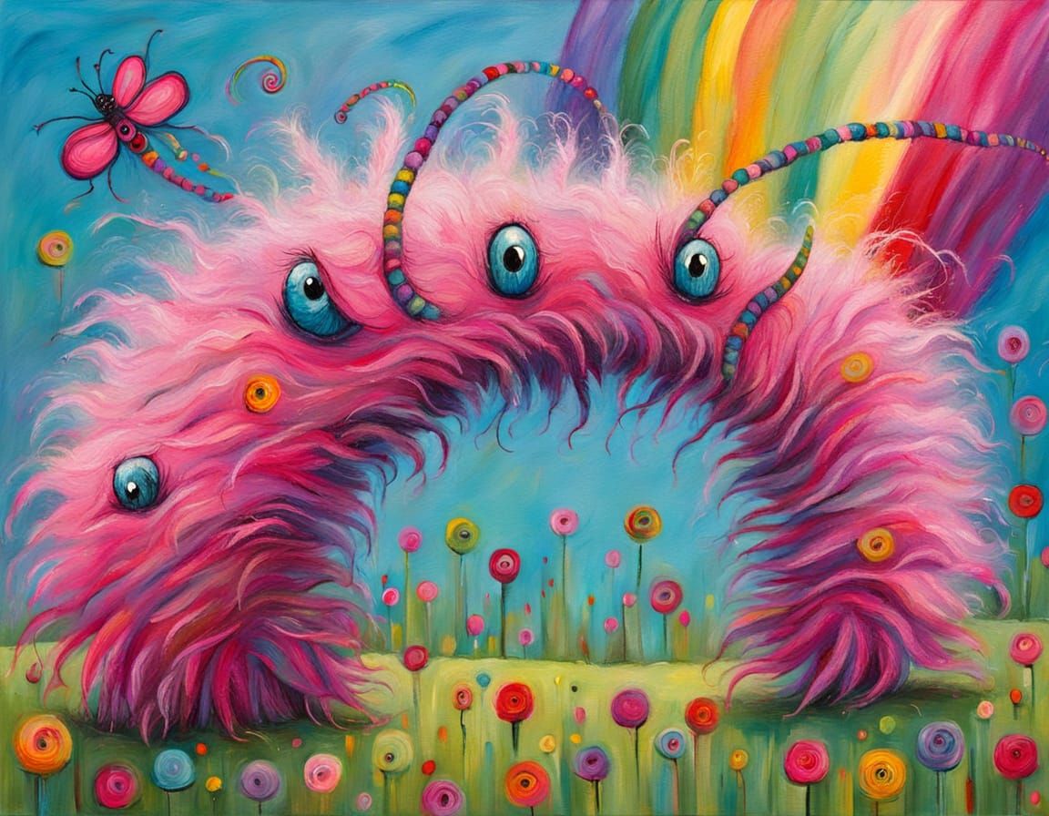 Grinning Caterpillar's Impasto Birthday: Ghibli-esque Oil Pa...