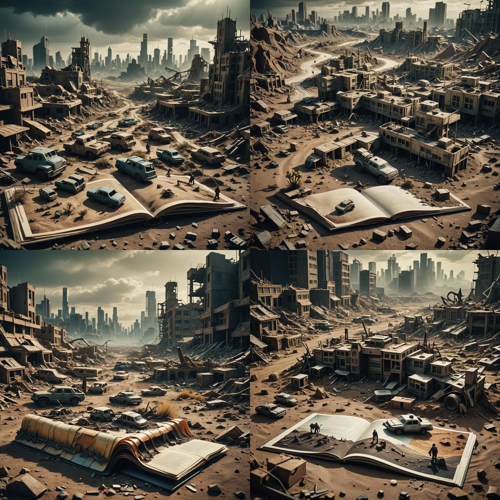 Dystopian Wasteland Pop-Up Book in Cinematic Style