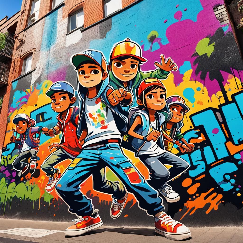 Vibrant Subway Surfers Street Art in Urban Setting