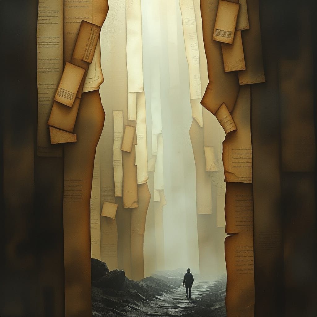 Mysterious Layered Palimpsest in Digital Art Style