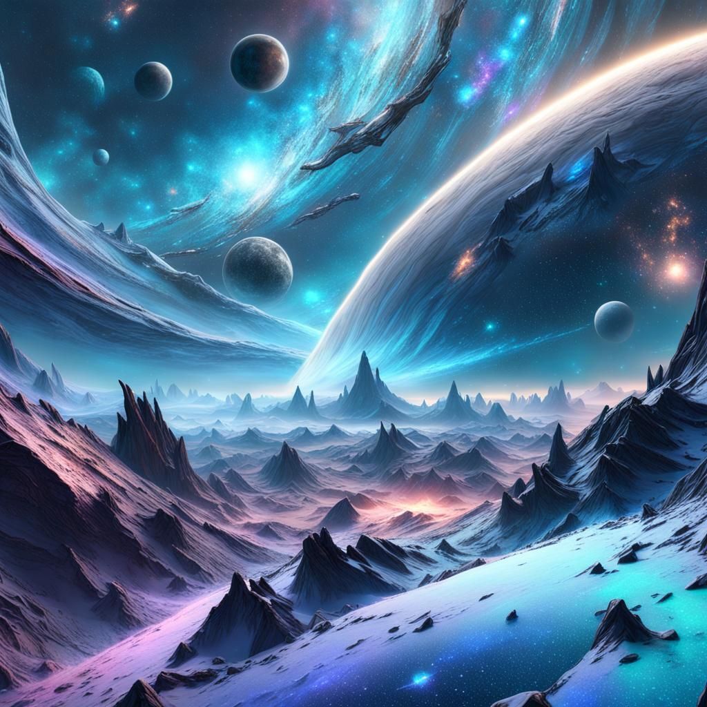 Vibrant Dark Ice Nebula in Vaporwave Style