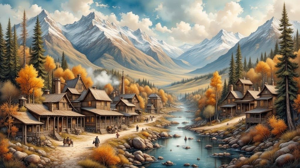 Gold Mining Town in California circa 1860