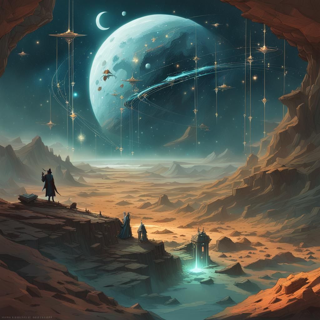 Sci-Fi Book Landscape with Stardust, Fantasycore Style