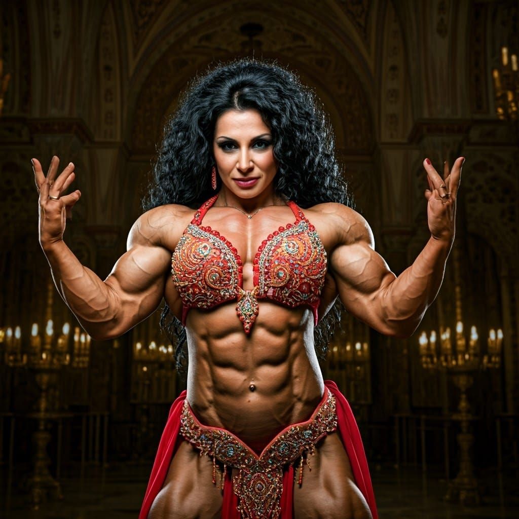 Muscular Arabic Woman Belly Dancer in Turkish Palace