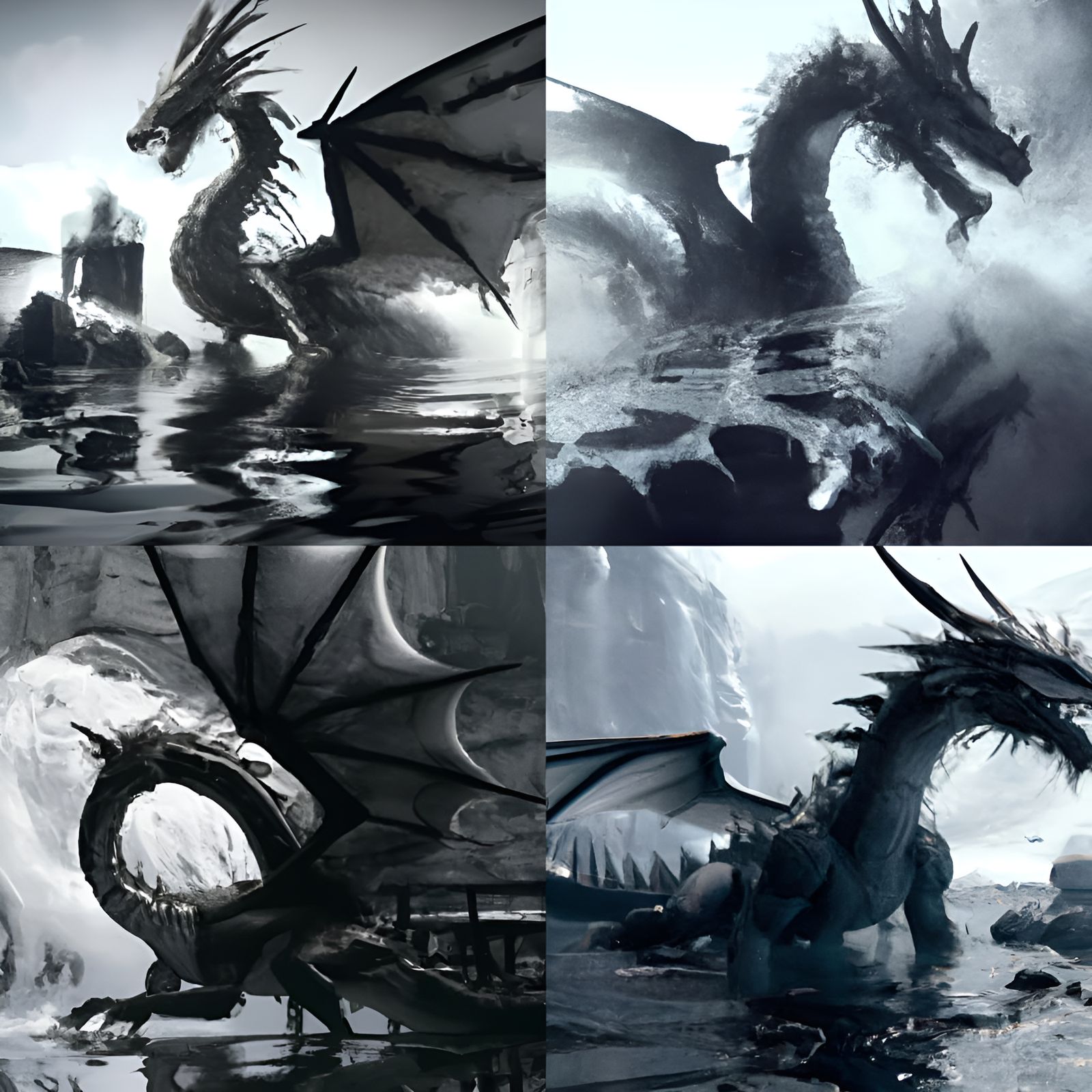 White and Black Dragon in Dark Fantasy Style
