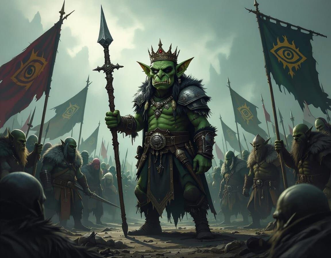 One-Eyed Goblin King Leads Evil Army in Fantasy Forest