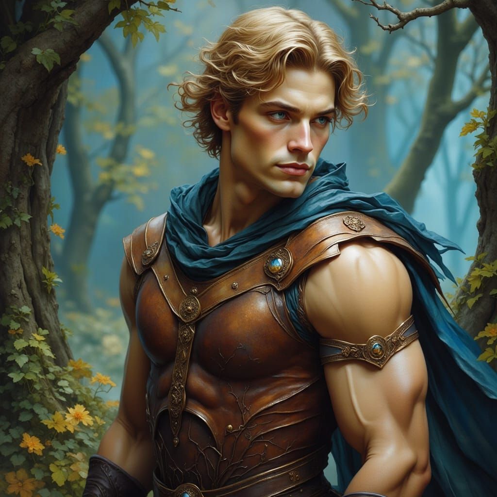 Mystical Forest Man in Art Nouveau Style