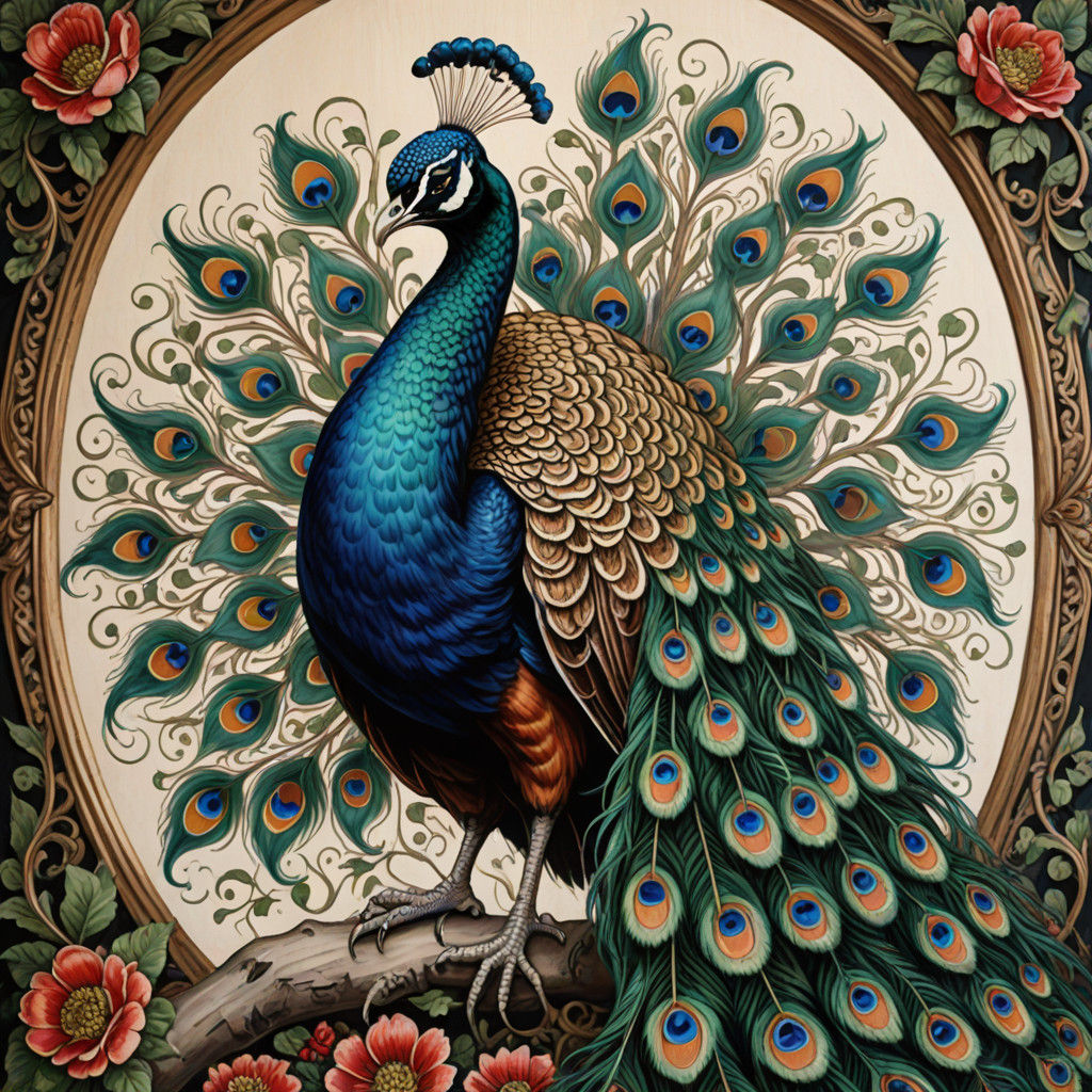 Peacock in Jacobean Art Style