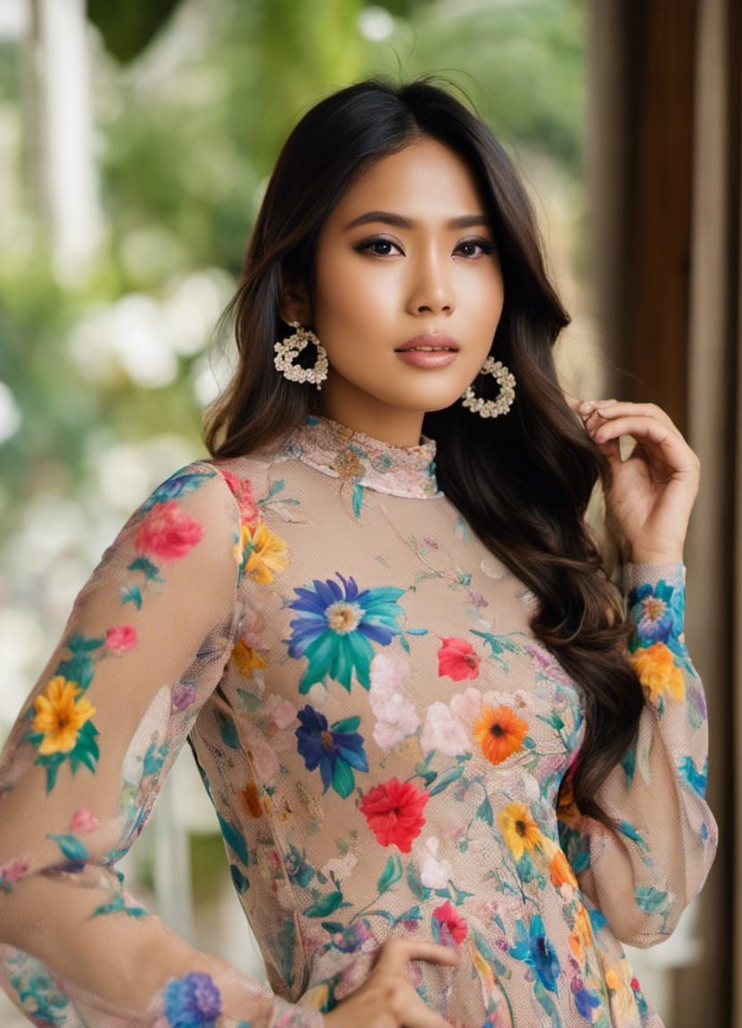 Young Indonesian Woman in Colorful Dress