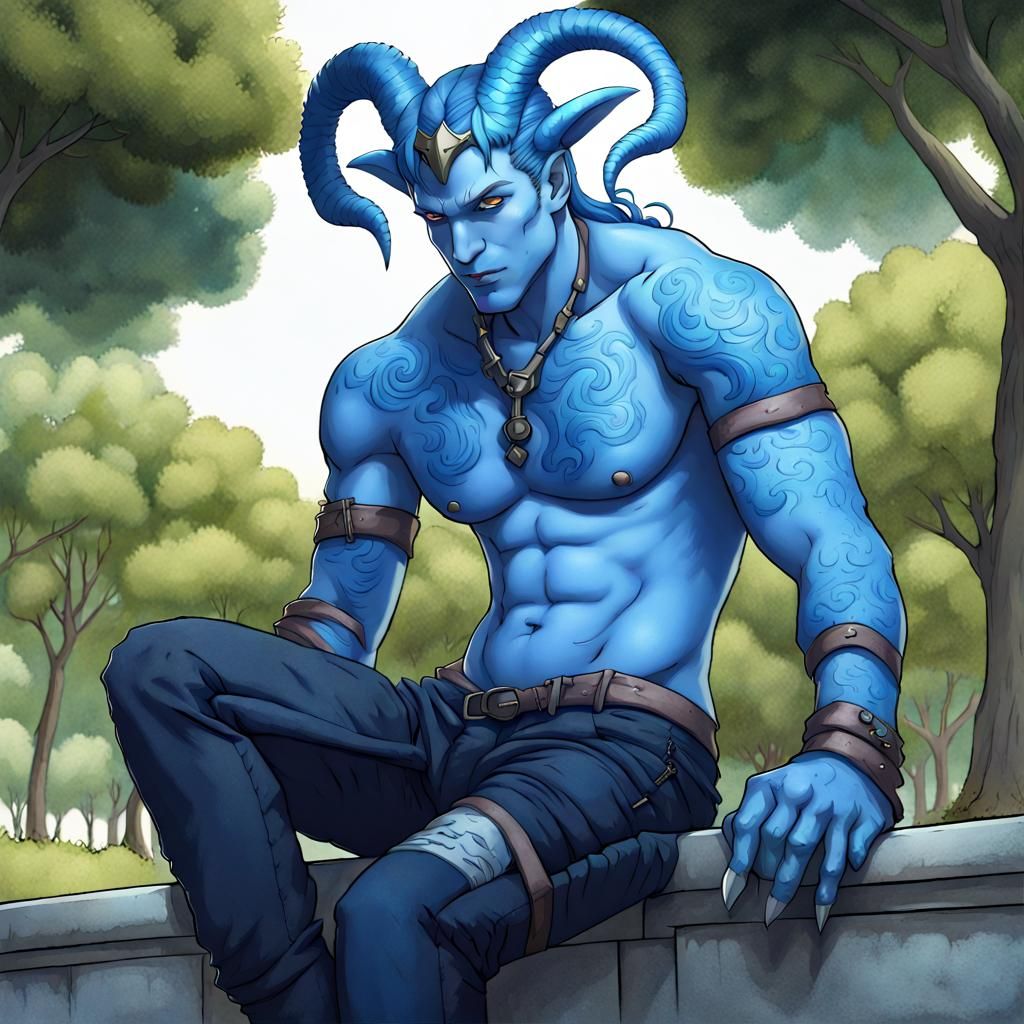 Blue Dragon Man Plays in Park