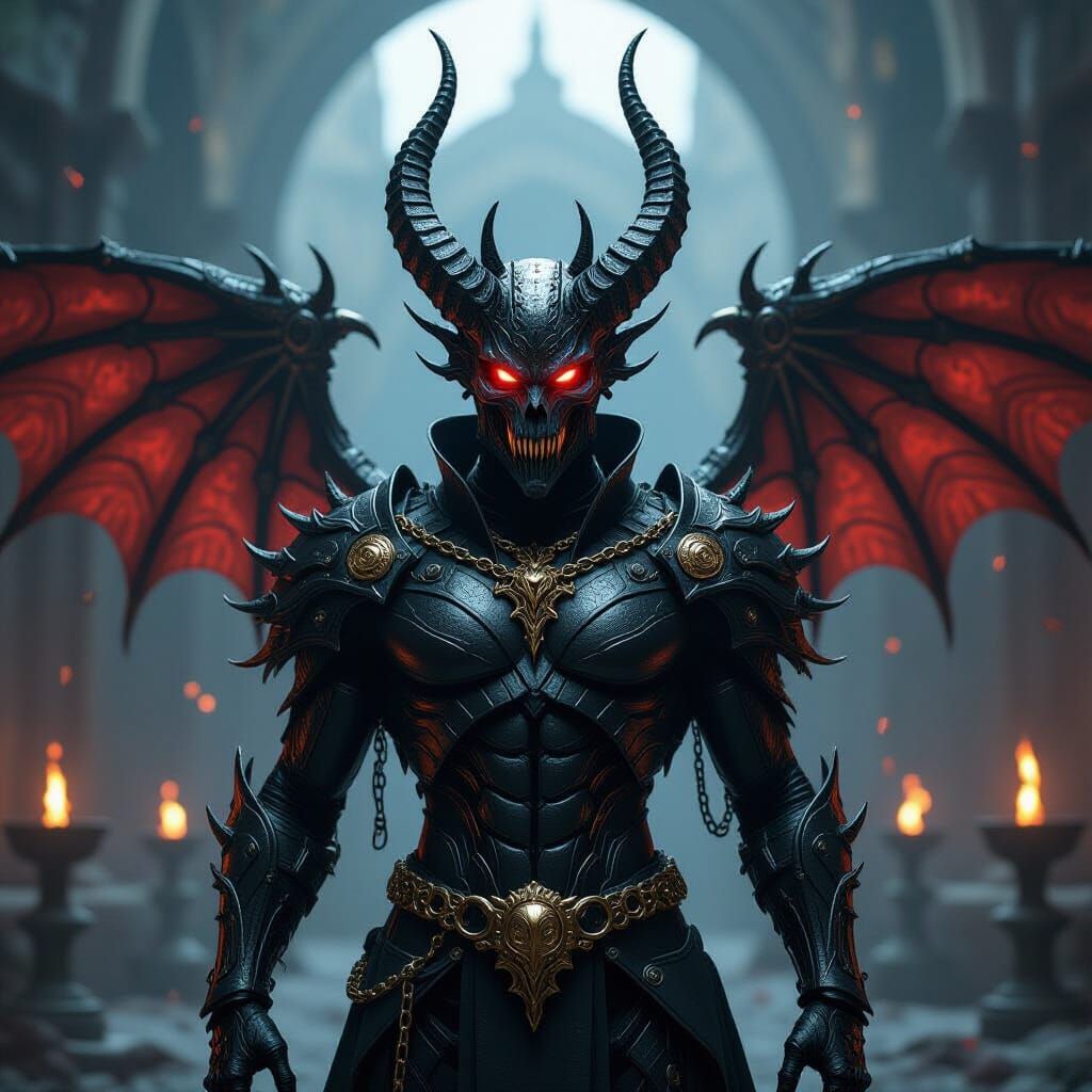 Biomechanical Demon Lord in Baroque Gold Armor