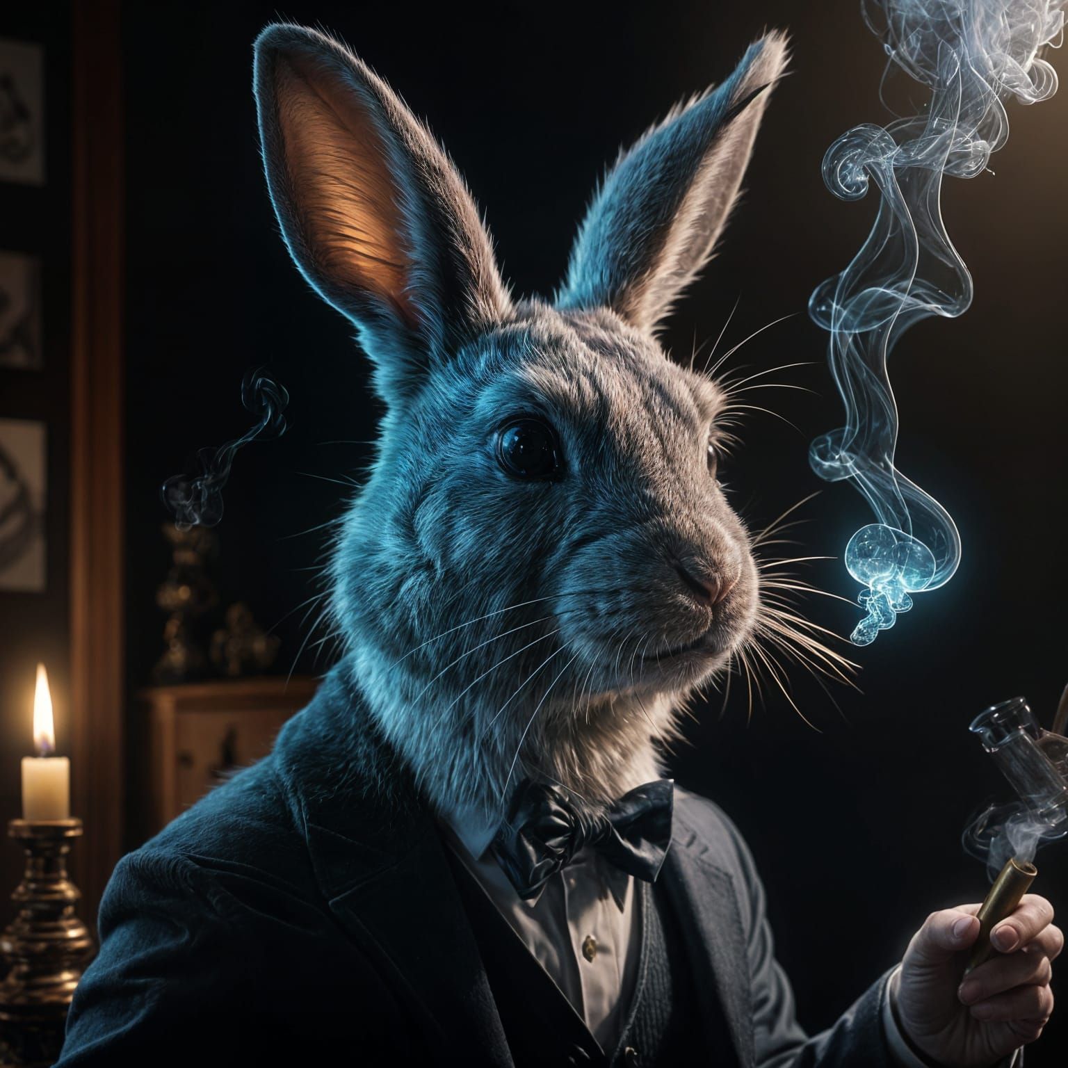 Realistic Bioluminescent Rabbit in a Smoky Atmosphere