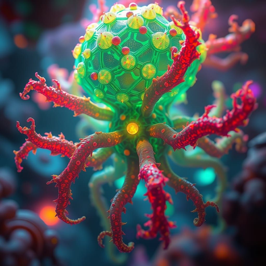 Intricately Detailed Microorganism in Bioluminescent Environ...