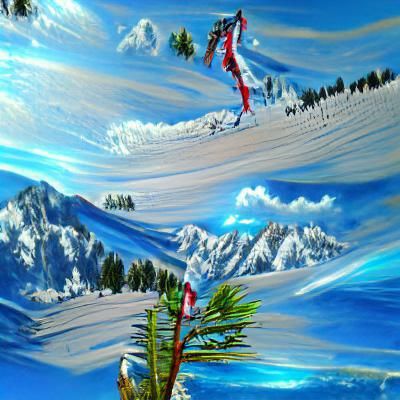 Skier on Snowy Mountains, Acrylic Art Painting