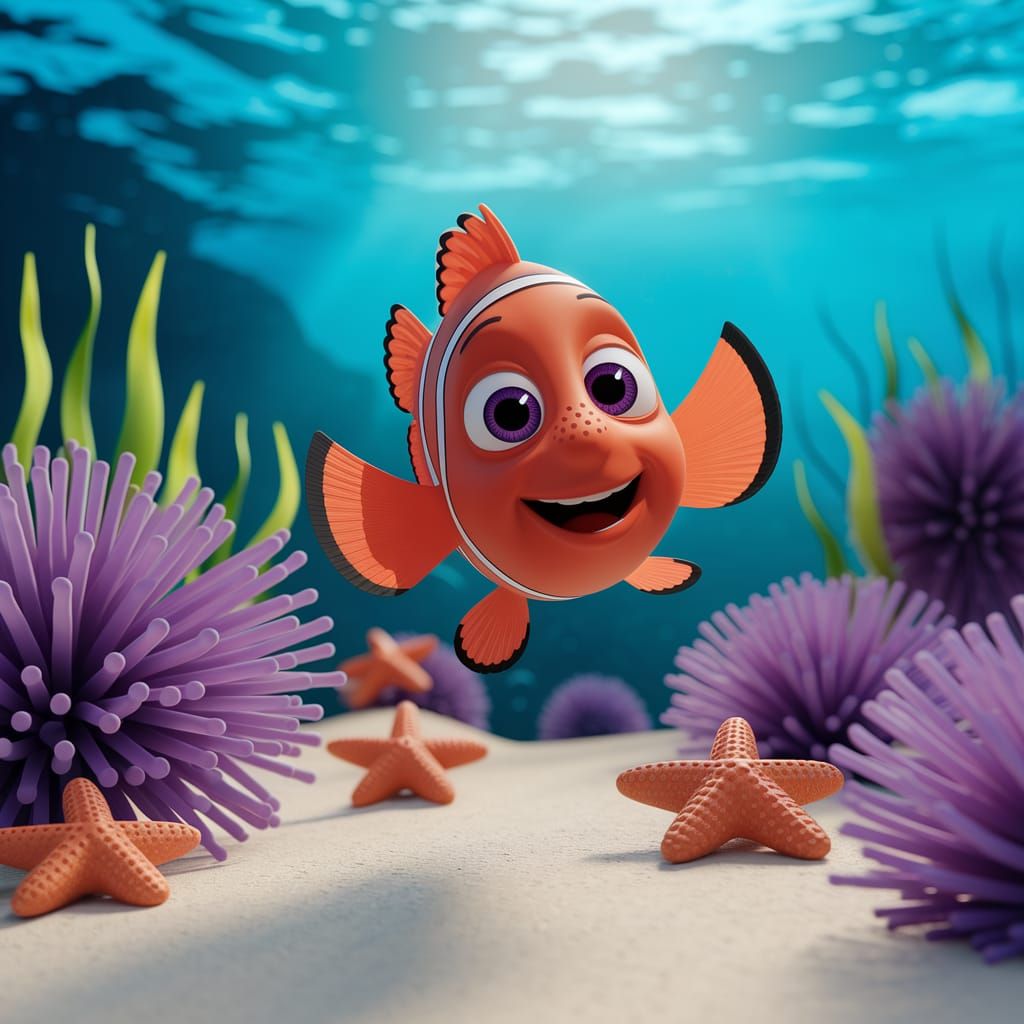 Vibrant Nemo Waves in 3D Underwater Scene