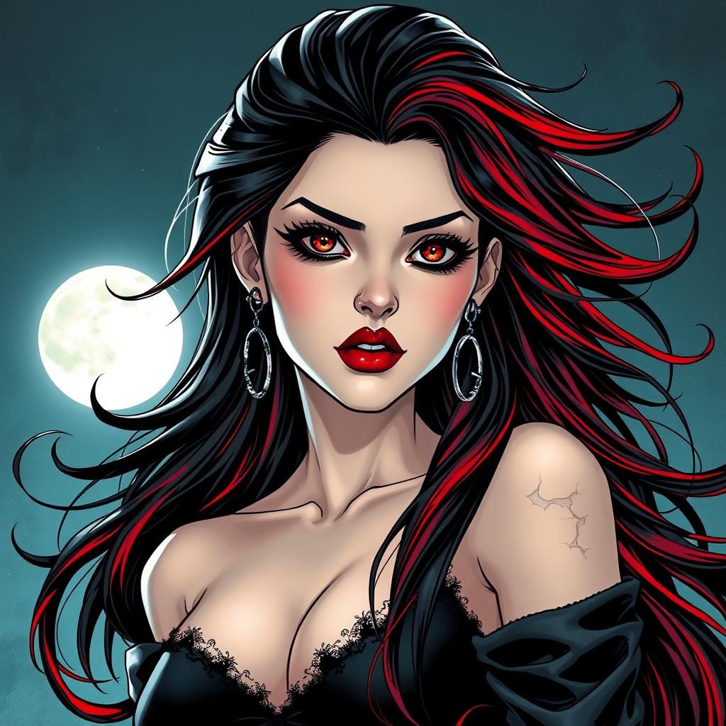 Vampire Girl with Piercings in Comic Book Art Style