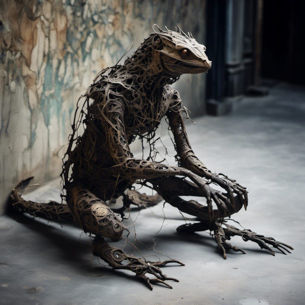 Cyborg Lizard Waiting for a Bus