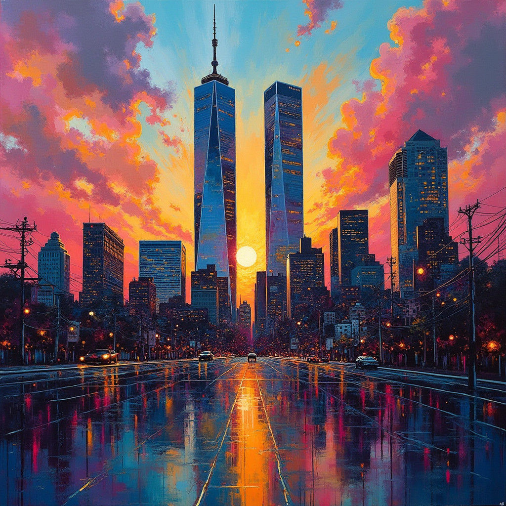 Futuristic New York Cityscape with Twin Towers