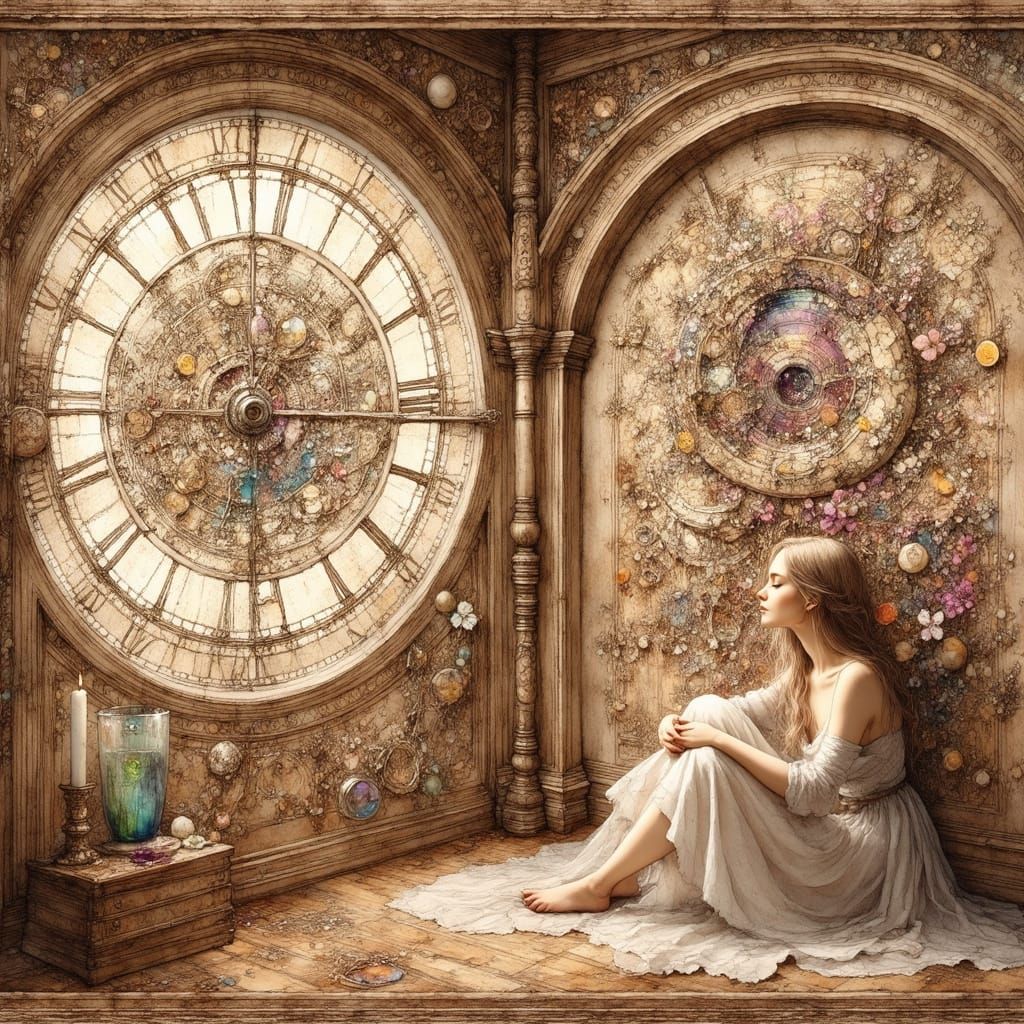 Serenely Contemplative Woman Surrounded by Whispers of Ancie...