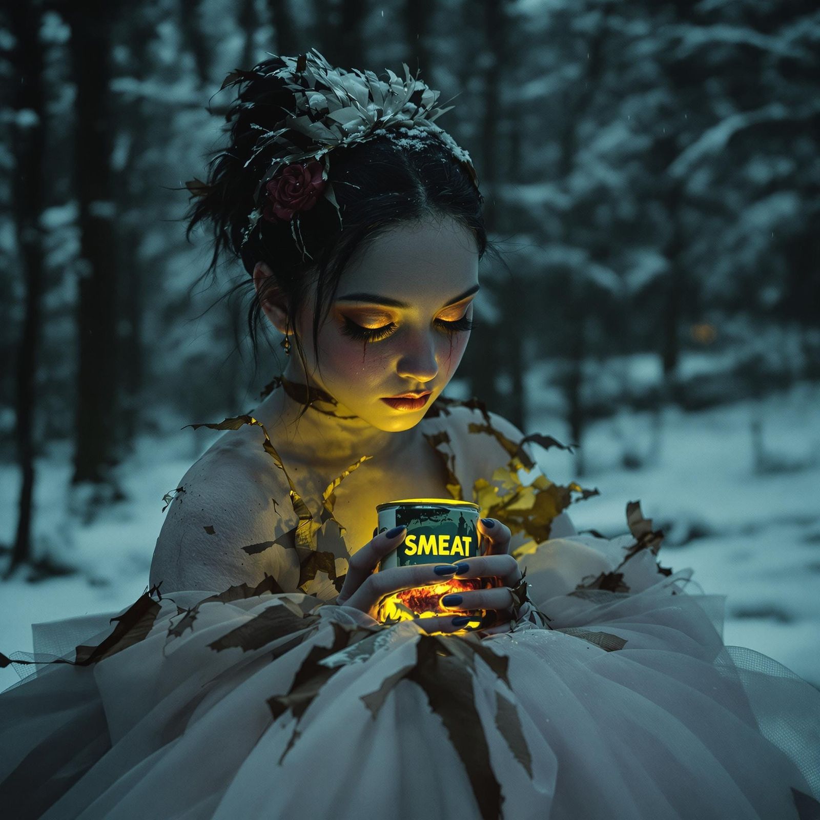 Ballerina in a Tattered Tutu, Haunting Winter Scene