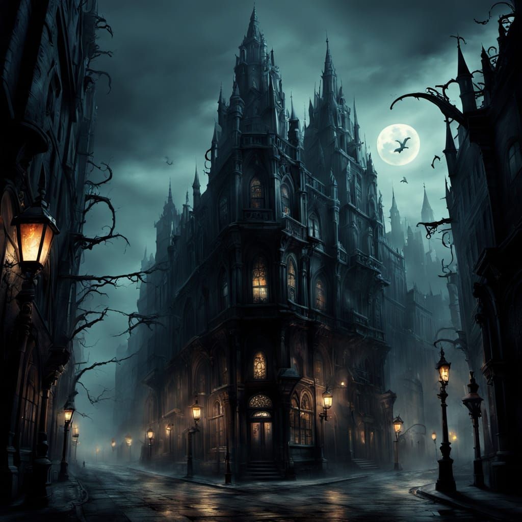 Surreal Gothic City in Eternal Twilight