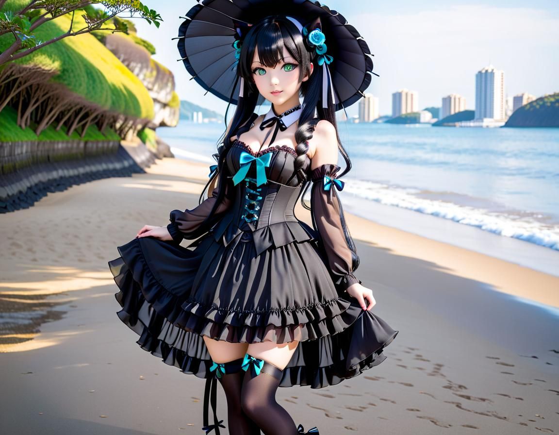 Anime Catgirl in Gothic Lolita Fashion, Rio de Janeiro