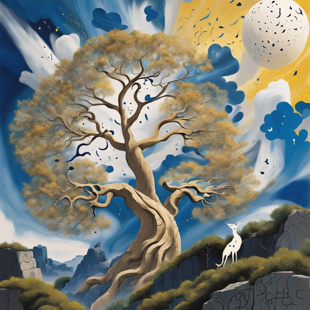 Oak Tree Portrait in Miró and Graffiti Style