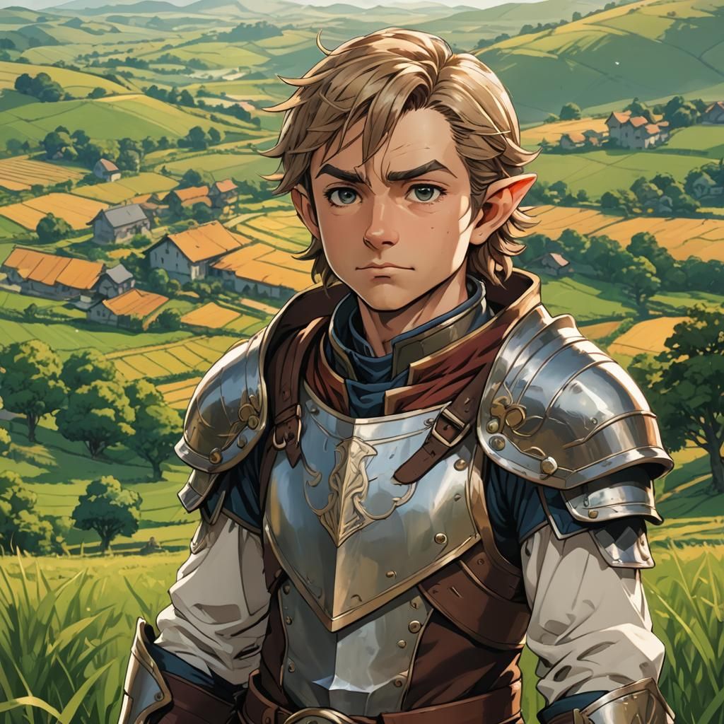 Halfling Cleric in Farmland: Cel-Shaded Anime Style