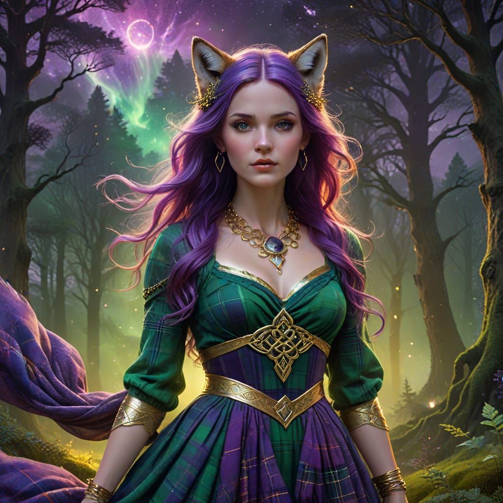 Cosmic Celtic Woman in Tartan Regalia