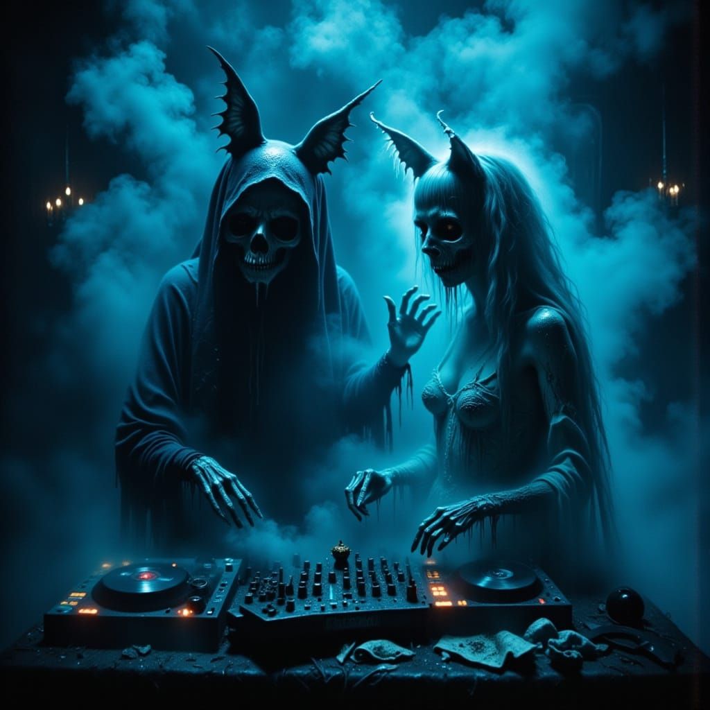 Phantom DJ and Zombie Couple in Crumbling World