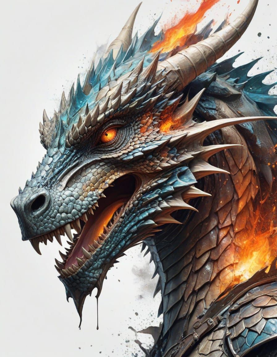 Surreal Dragon Knight Portrait in Watercolor Style