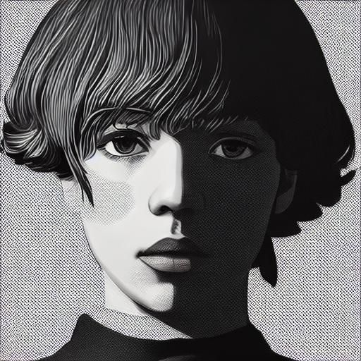 Polka Dot Anime Girl in Realistic Black and White