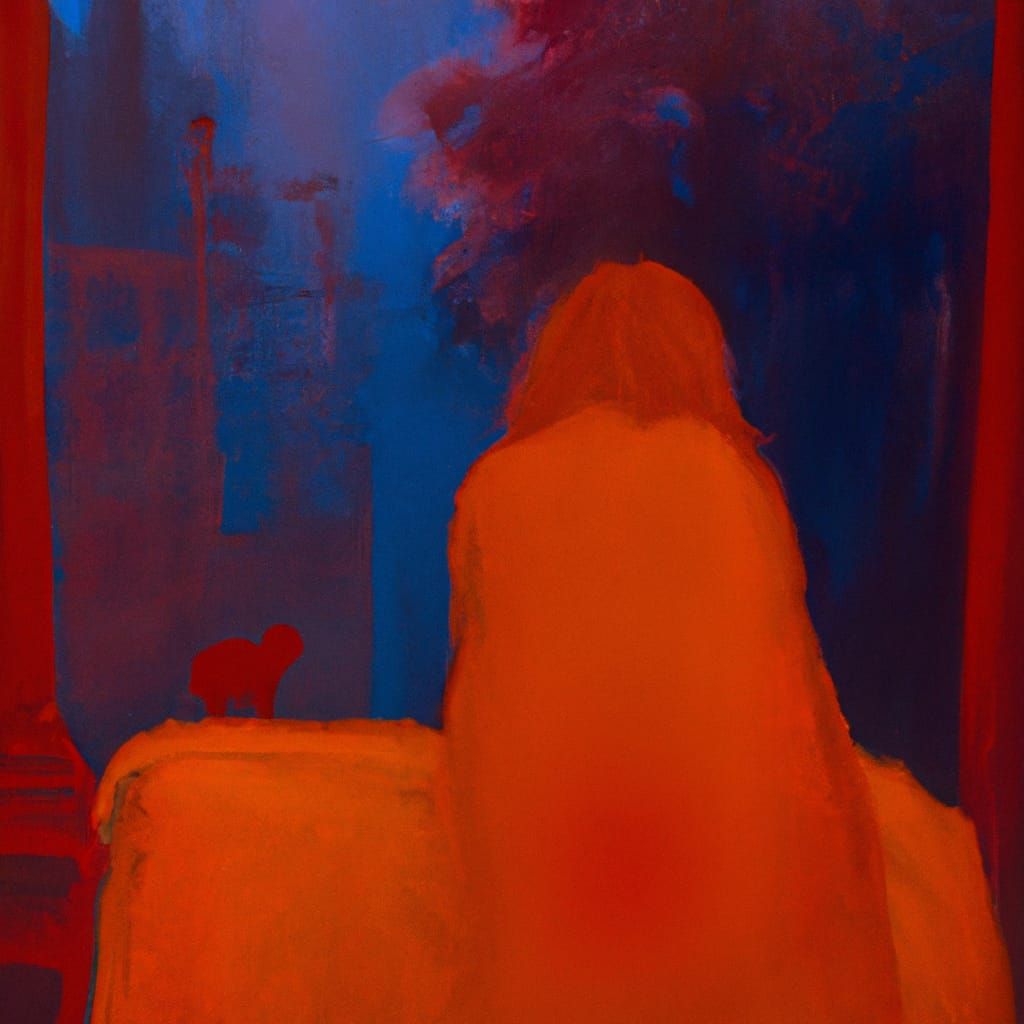 Ethereal Girl Gazing at Foggy Trees: Watercolor Illustration