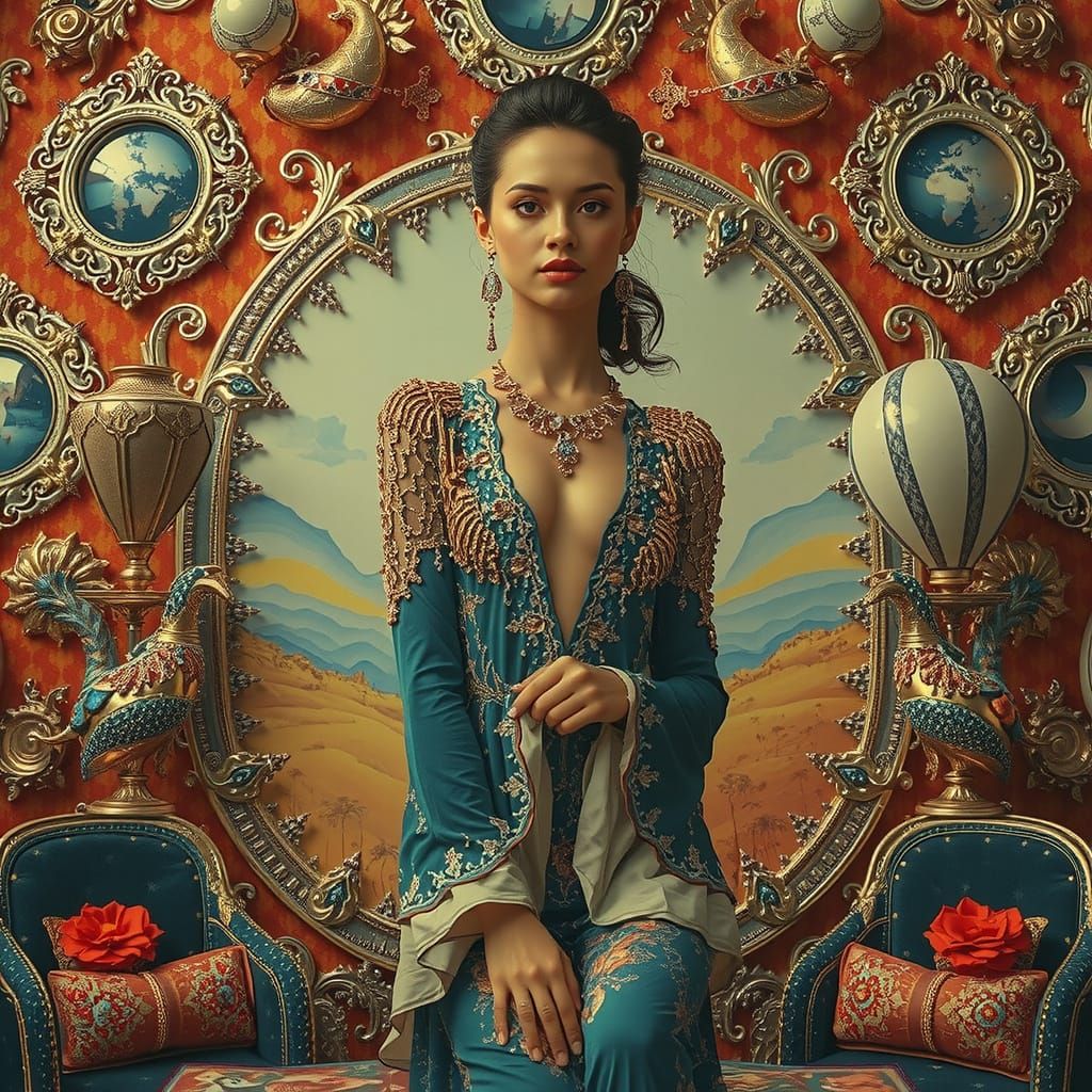 Dreamlike Woman in Surreal Environment: 3D Art