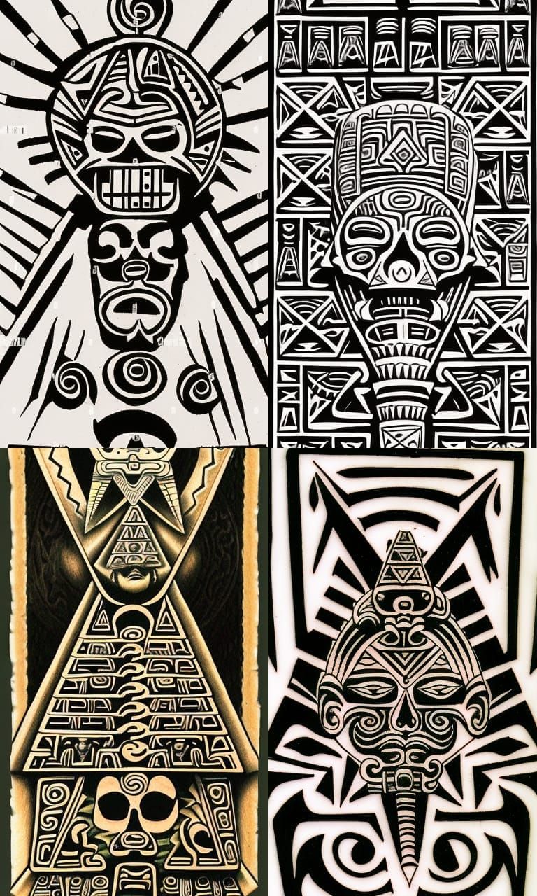 Mayan Sacrifice Tattoo Design with Ritual Symbols