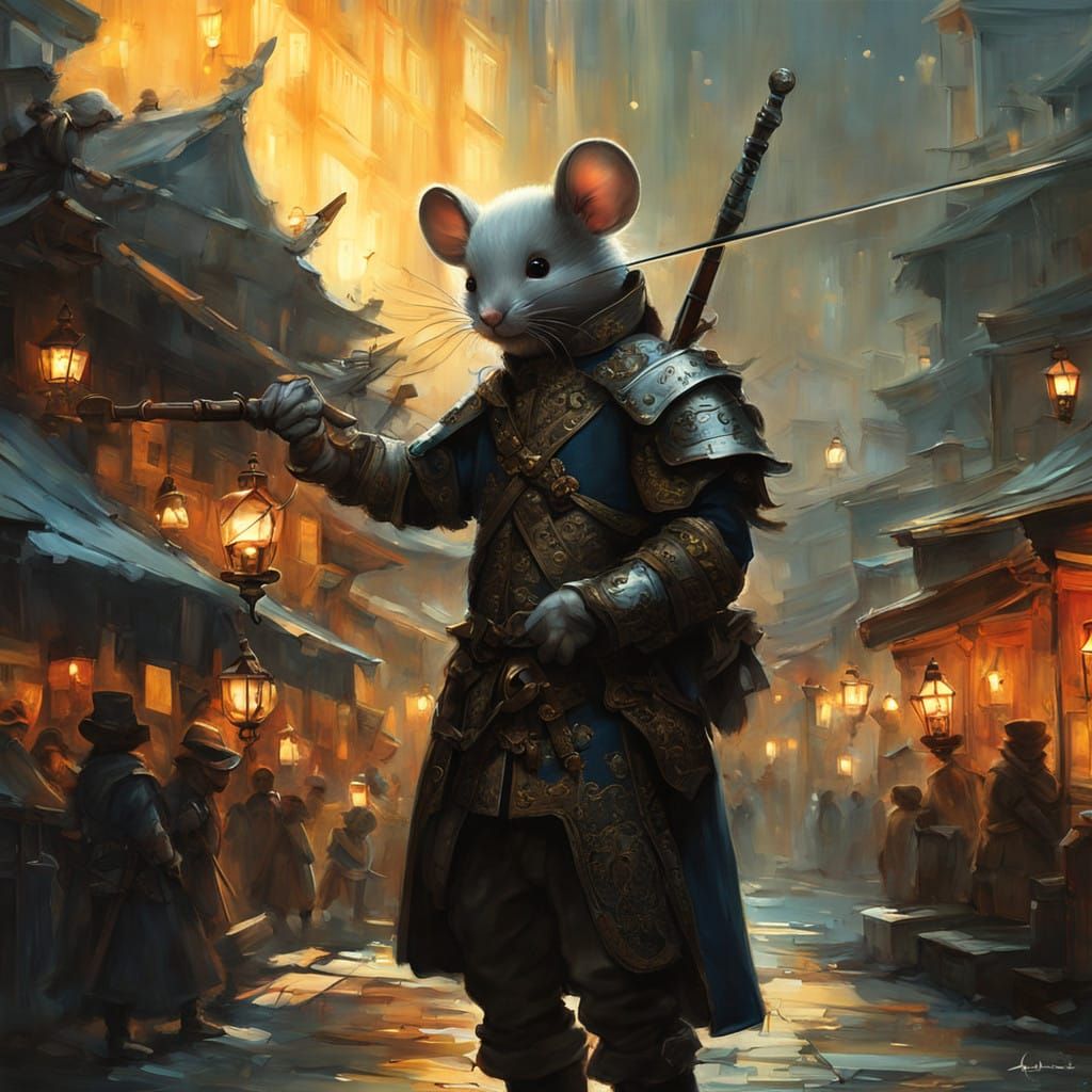 Chibi Musketeer Mouse in 17th Century Nighttime Elegance