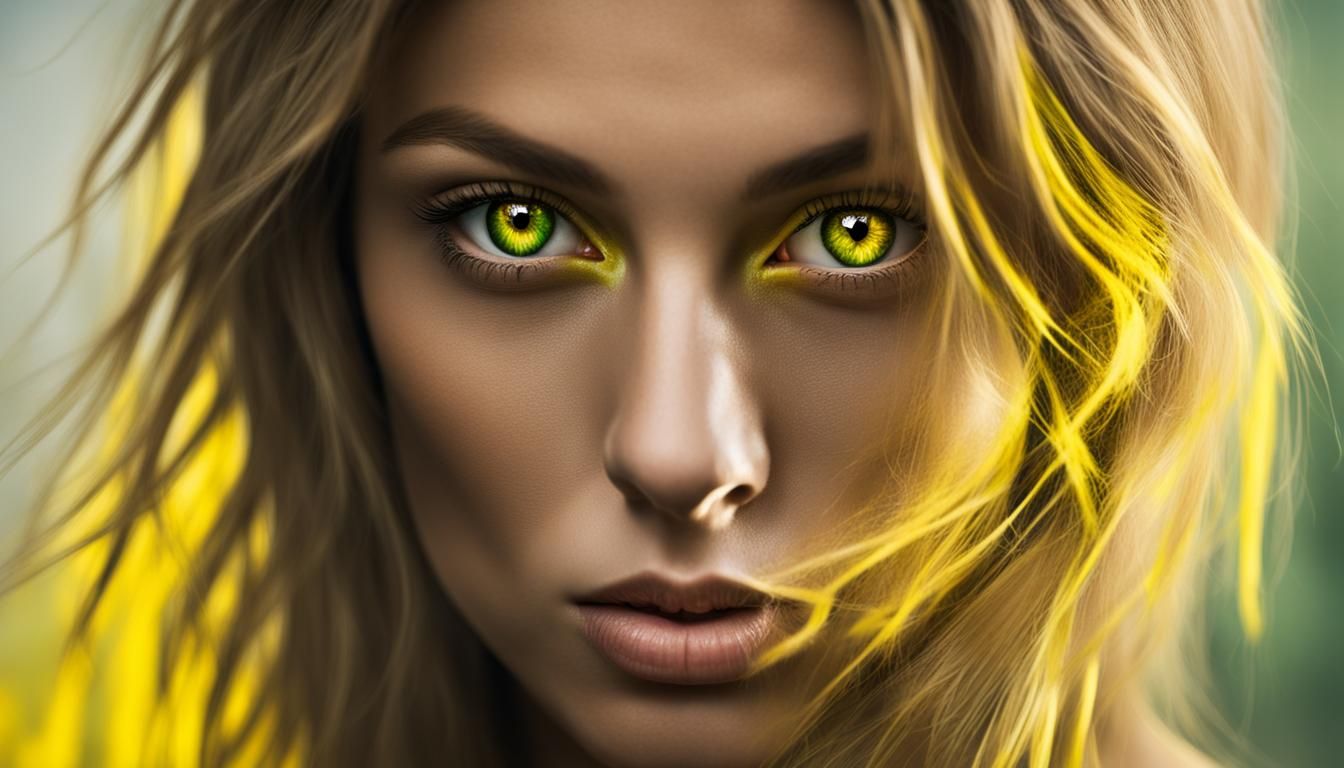 Hyperrealistic Woman with Intense Tiger Eyes