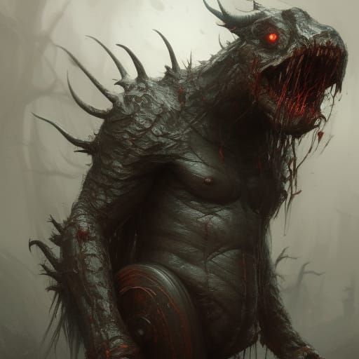 Helmeted Troll in Dark Fantasy Style